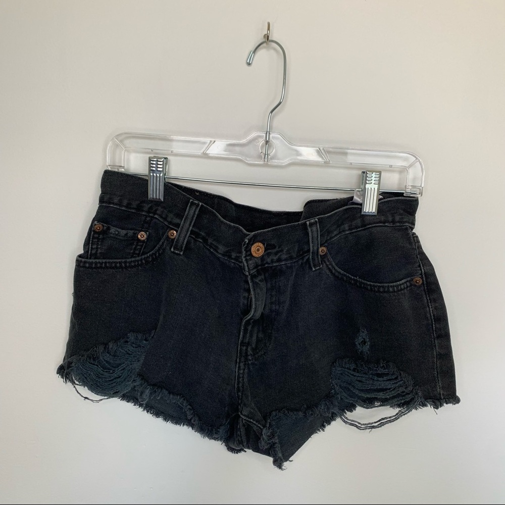 Levi's Black Distressed Denim Shorts